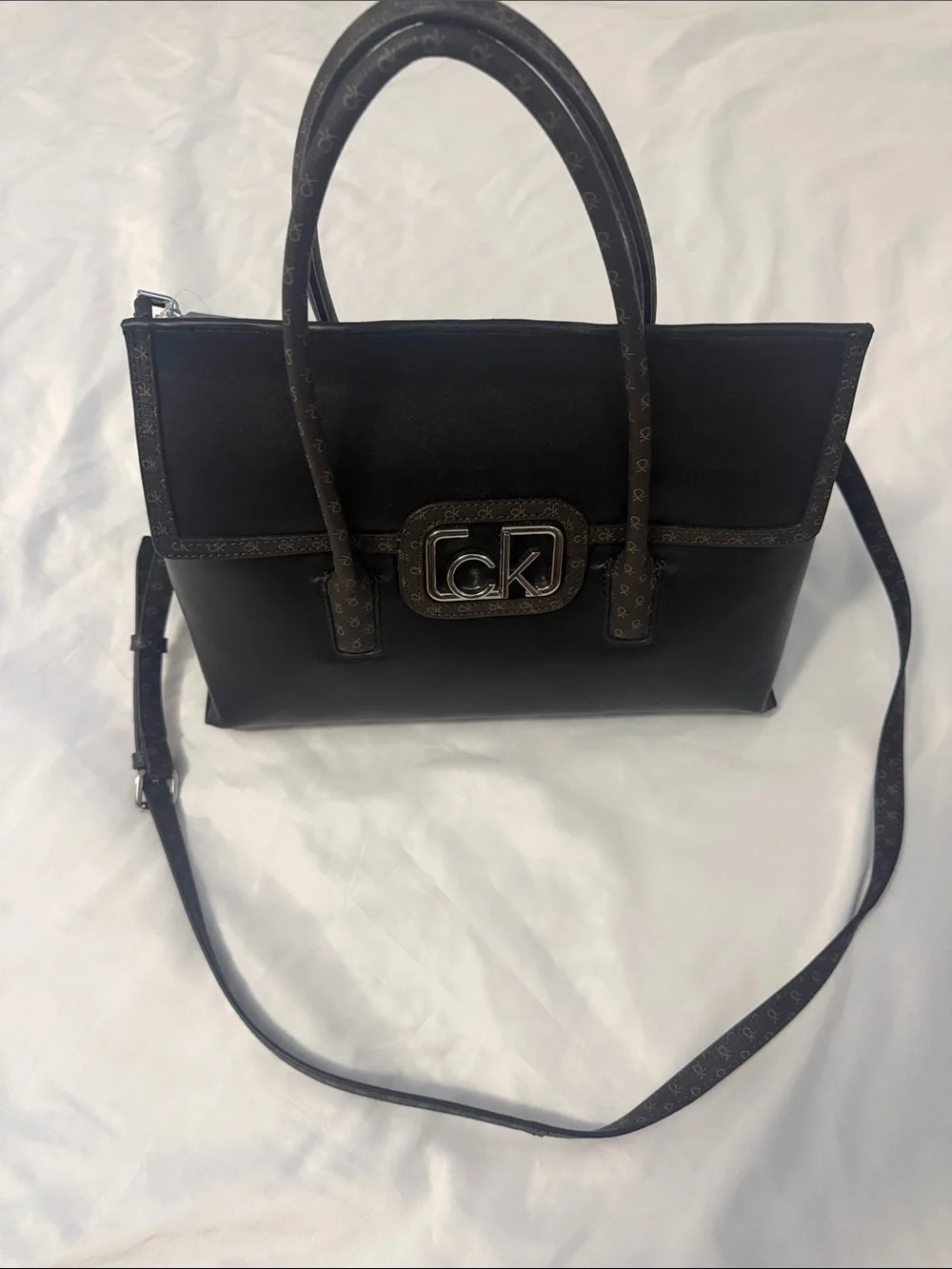 Calvin Klein Black Satchel with CK Logo Plaque